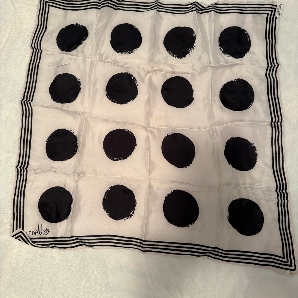 Vintage Silk Black and White Polka Dot Scarf by Vera - Picture 5 of 10